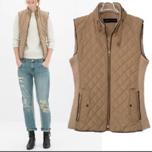 Zara Woman Quilted Full Zip High Neck Vest in Beige Tan SOLD OUT Size S - Picture 3 of 11